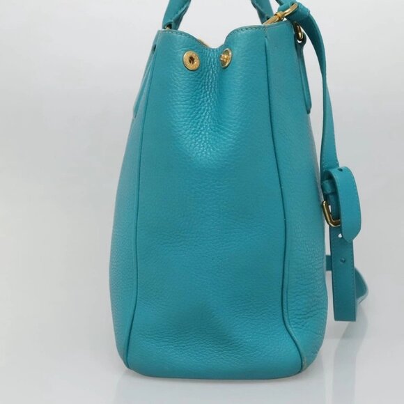 PRADA Hand Bag Leather 2way Green Gold Auth 139193 - Picture 6 of 16